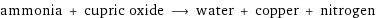 ammonia + cupric oxide ⟶ water + copper + nitrogen