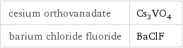 cesium orthovanadate | Cs_3VO_4 barium chloride fluoride | BaClF