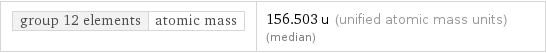 group 12 elements | atomic mass | 156.503 u (unified atomic mass units) (median)