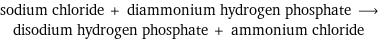 sodium chloride + diammonium hydrogen phosphate ⟶ disodium hydrogen phosphate + ammonium chloride