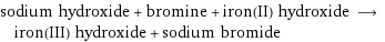 sodium hydroxide + bromine + iron(II) hydroxide ⟶ iron(III) hydroxide + sodium bromide