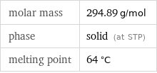 molar mass | 294.89 g/mol phase | solid (at STP) melting point | 64 °C