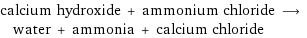 calcium hydroxide + ammonium chloride ⟶ water + ammonia + calcium chloride