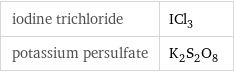 iodine trichloride | ICl_3 potassium persulfate | K_2S_2O_8