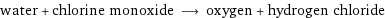 water + chlorine monoxide ⟶ oxygen + hydrogen chloride