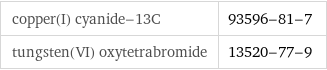 copper(I) cyanide-13C | 93596-81-7 tungsten(VI) oxytetrabromide | 13520-77-9