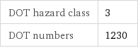 DOT hazard class | 3 DOT numbers | 1230