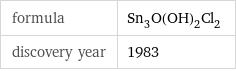 formula | Sn_3O(OH)_2Cl_2 discovery year | 1983