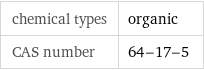 chemical types | organic CAS number | 64-17-5