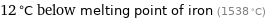 12 °C below melting point of iron (1538 °C)