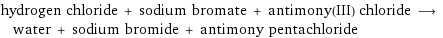 hydrogen chloride + sodium bromate + antimony(III) chloride ⟶ water + sodium bromide + antimony pentachloride