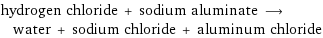 hydrogen chloride + sodium aluminate ⟶ water + sodium chloride + aluminum chloride