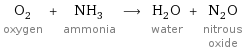 O_2 oxygen + NH_3 ammonia ⟶ H_2O water + N_2O nitrous oxide