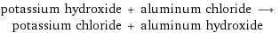 potassium hydroxide + aluminum chloride ⟶ potassium chloride + aluminum hydroxide