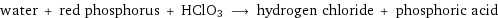 water + red phosphorus + HClO3 ⟶ hydrogen chloride + phosphoric acid