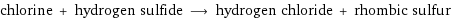 chlorine + hydrogen sulfide ⟶ hydrogen chloride + rhombic sulfur