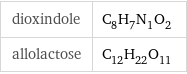 dioxindole | C_8H_7N_1O_2 allolactose | C_12H_22O_11