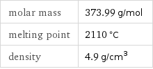 molar mass | 373.99 g/mol melting point | 2110 °C density | 4.9 g/cm^3