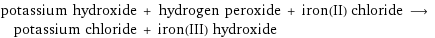 potassium hydroxide + hydrogen peroxide + iron(II) chloride ⟶ potassium chloride + iron(III) hydroxide