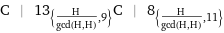 C | 13_({H/gcd(H, H), 9})C | 8_({H/gcd(H, H), 11})