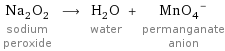 Na_2O_2 sodium peroxide ⟶ H_2O water + (MnO_4)^- permanganate anion