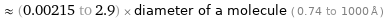  ≈ (0.00215 to 2.9) × diameter of a molecule ( 0.74 to 1000 Å )