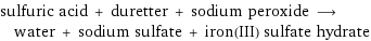 sulfuric acid + duretter + sodium peroxide ⟶ water + sodium sulfate + iron(III) sulfate hydrate