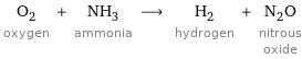 O_2 oxygen + NH_3 ammonia ⟶ H_2 hydrogen + N_2O nitrous oxide