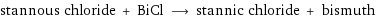 stannous chloride + BiCl ⟶ stannic chloride + bismuth