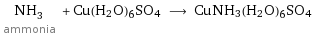 NH_3 ammonia + Cu(H2O)6SO4 ⟶ CuNH3(H2O)6SO4