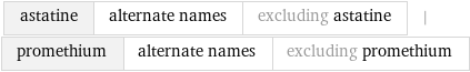 astatine | alternate names | excluding astatine | promethium | alternate names | excluding promethium