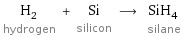 H_2 hydrogen + Si silicon ⟶ SiH_4 silane