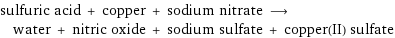 sulfuric acid + copper + sodium nitrate ⟶ water + nitric oxide + sodium sulfate + copper(II) sulfate