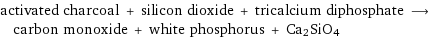 activated charcoal + silicon dioxide + tricalcium diphosphate ⟶ carbon monoxide + white phosphorus + Ca2SiO4