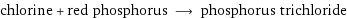 chlorine + red phosphorus ⟶ phosphorus trichloride