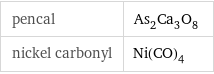 pencal | As_2Ca_3O_8 nickel carbonyl | Ni(CO)_4