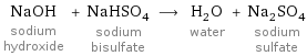 NaOH sodium hydroxide + NaHSO_4 sodium bisulfate ⟶ H_2O water + Na_2SO_4 sodium sulfate