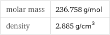 molar mass | 236.758 g/mol density | 2.885 g/cm^3