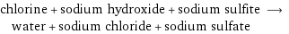 chlorine + sodium hydroxide + sodium sulfite ⟶ water + sodium chloride + sodium sulfate