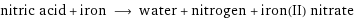 nitric acid + iron ⟶ water + nitrogen + iron(II) nitrate