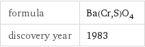 formula | Ba(Cr, S)O_4 discovery year | 1983