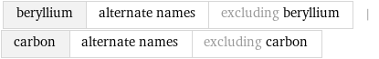 beryllium | alternate names | excluding beryllium | carbon | alternate names | excluding carbon