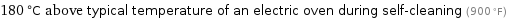 180 °C above typical temperature of an electric oven during self-cleaning (900 °F)