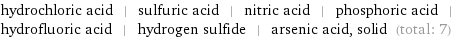 hydrochloric acid | sulfuric acid | nitric acid | phosphoric acid | hydrofluoric acid | hydrogen sulfide | arsenic acid, solid (total: 7)
