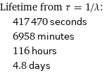 Lifetime from τ = 1/λ:  | 417470 seconds  | 6958 minutes  | 116 hours  | 4.8 days