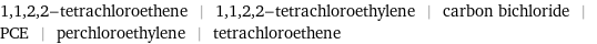 1, 1, 2, 2-tetrachloroethene | 1, 1, 2, 2-tetrachloroethylene | carbon bichloride | PCE | perchloroethylene | tetrachloroethene