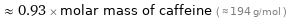  ≈ 0.93 × molar mass of caffeine ( ≈ 194 g/mol )