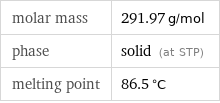 molar mass | 291.97 g/mol phase | solid (at STP) melting point | 86.5 °C