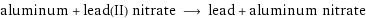 aluminum + lead(II) nitrate ⟶ lead + aluminum nitrate