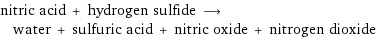 nitric acid + hydrogen sulfide ⟶ water + sulfuric acid + nitric oxide + nitrogen dioxide